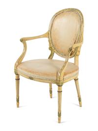 A George III Polychrome and Cream-Painted Armchair