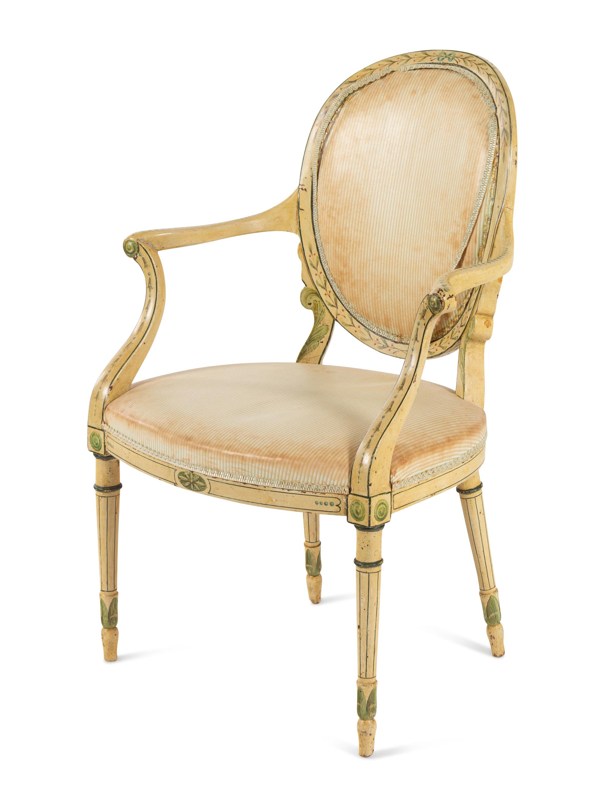 A George III Polychrome and Cream-Painted Armchair