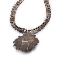 Navajo Silver Necklace, with Large Pendant and Turquoise Cabochons