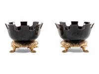 A Pair of Contemporary Ceramic and Gilt Metal Jardinières