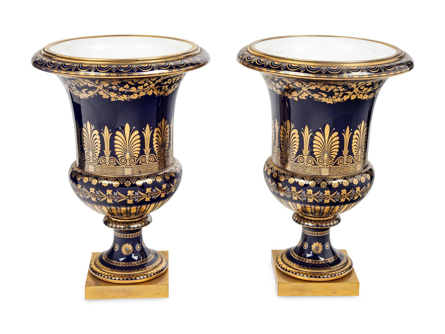 A Pair of Sèvres Ormolu-Mounted Porcelain Campagna Vases