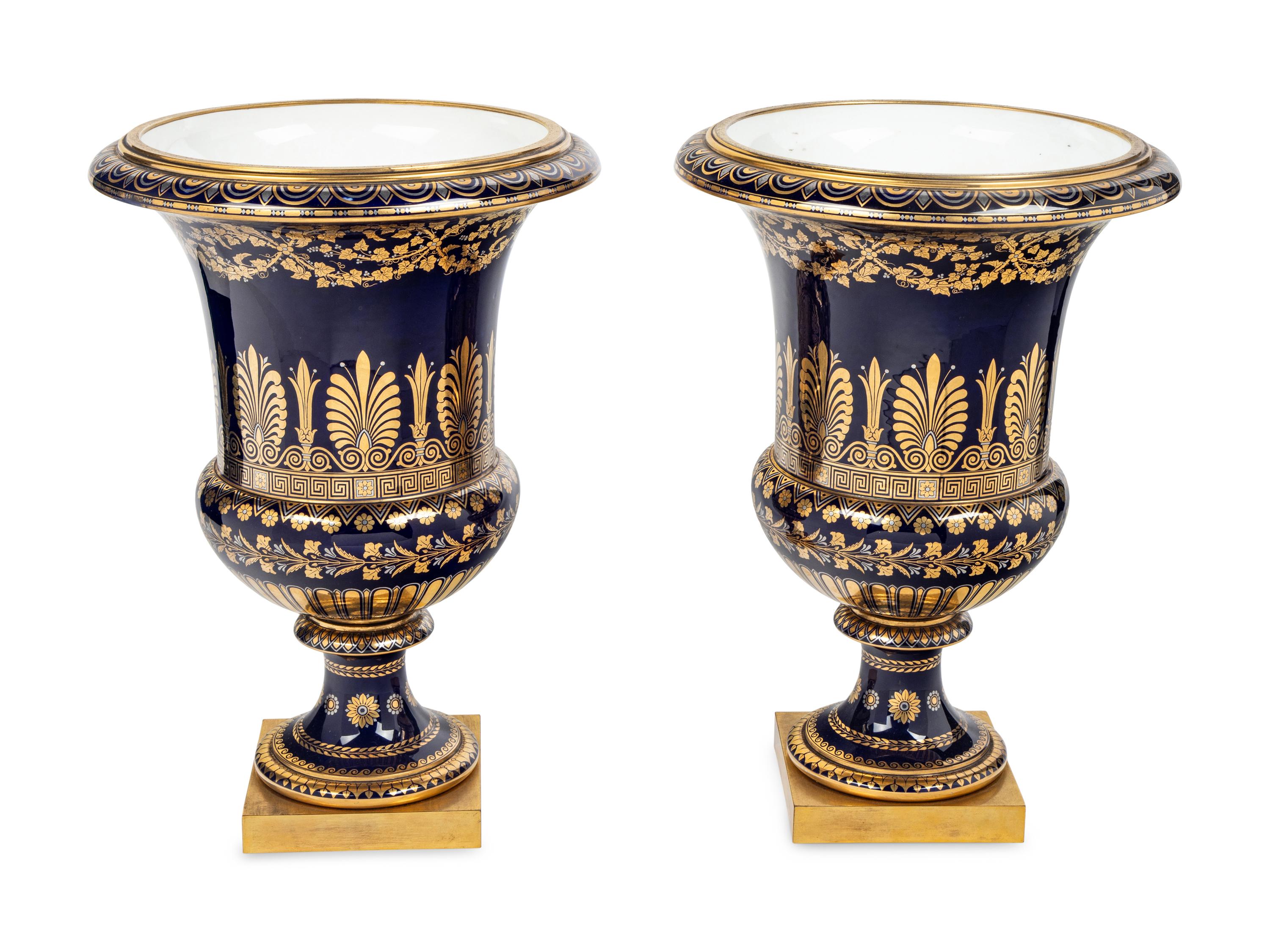 A Pair of Sèvres Ormolu-Mounted Porcelain Campagna Vases