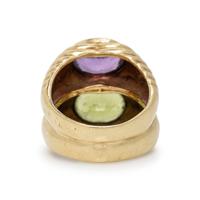 AMETHYST, PERIDOT, AND YELLOW GOLD RING