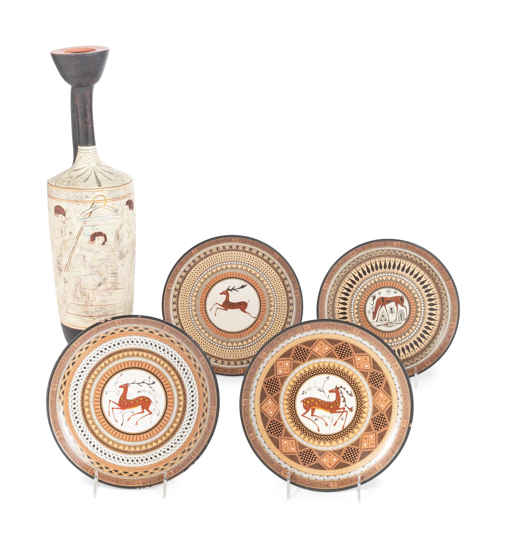 A Large Attic Style White-Ground Lekythos and Four Plates