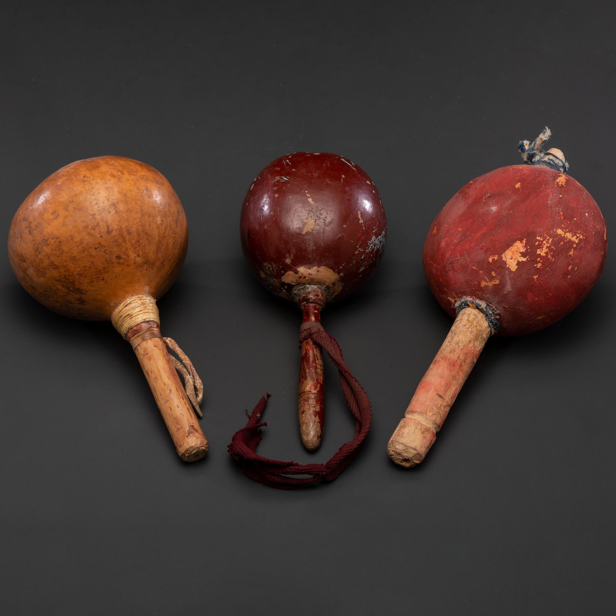 Trio of Pueblo Painted Gourd Rattles, From the Collection of Dick Jemison, Alabama