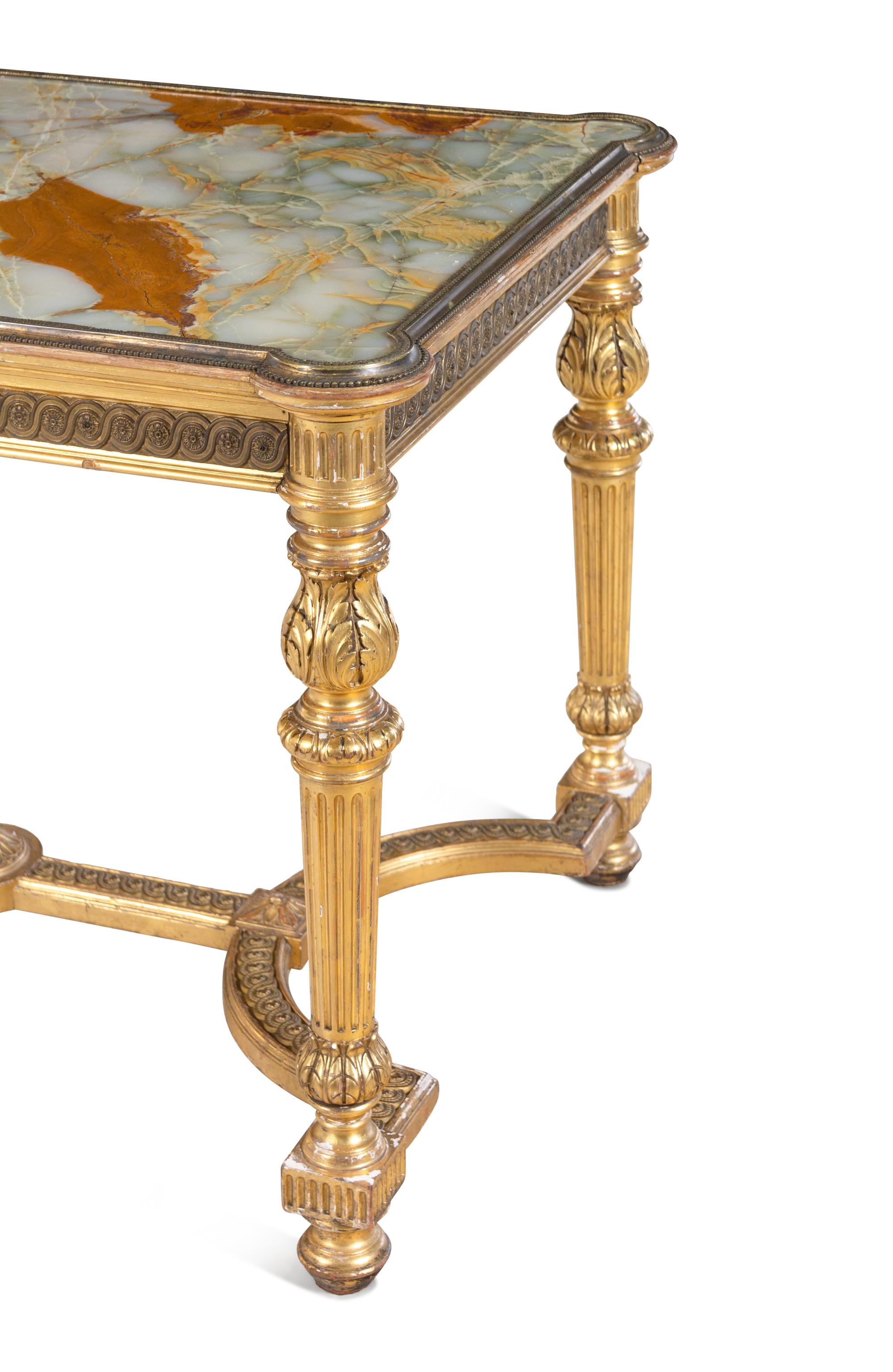 A Louis XVI Style Giltwood and Onyx-Inset Center Table