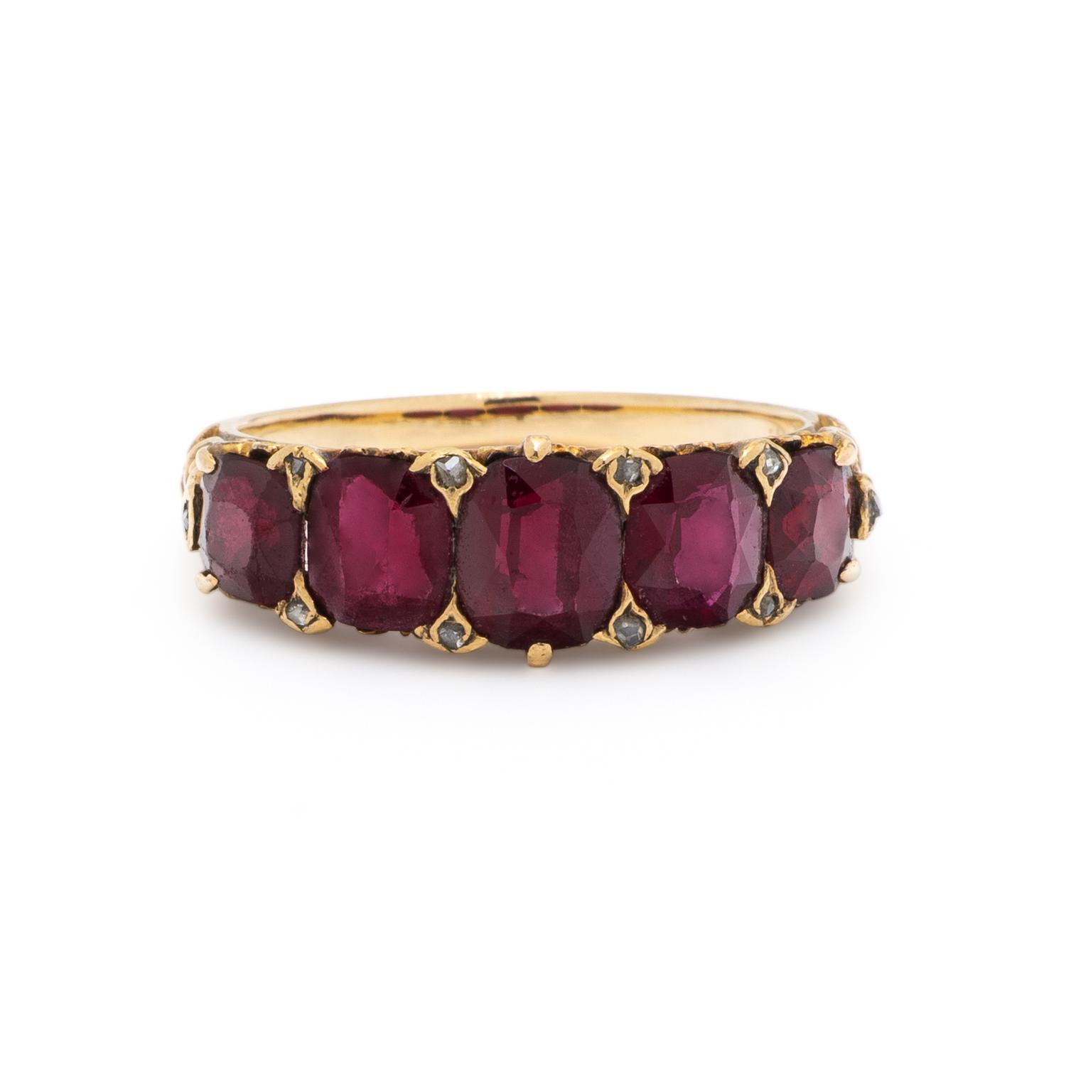 ANTIQUE, GARNET, DIAMOND, AND YELLOW GOLD RING