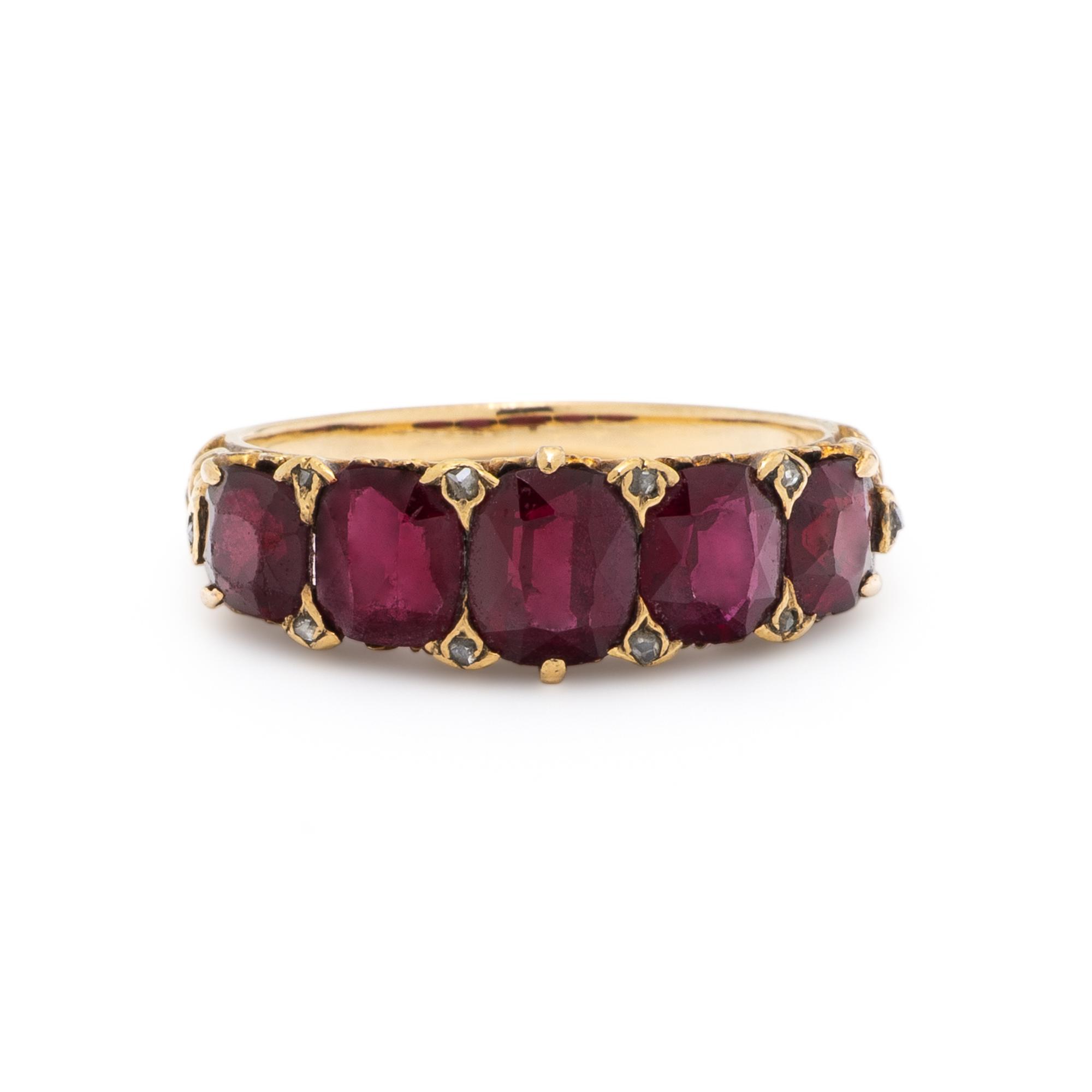 ANTIQUE, GARNET, DIAMOND, AND YELLOW GOLD RING