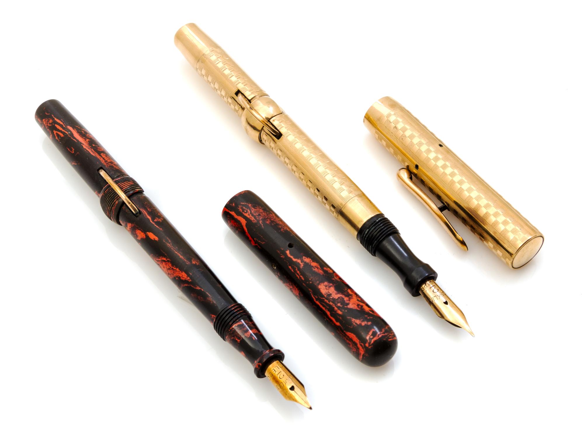 A Vintage Conklin Crescent Gilt-Metal Fountain Pen Length 5 1/4 inches.