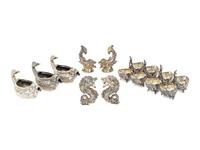 A Set of Four French Silver Double-Salts and Two Pairs of German Silver Salt and Pepper Casters
