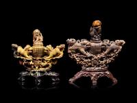 Two Chinese Carved Soapstone Incense Burners