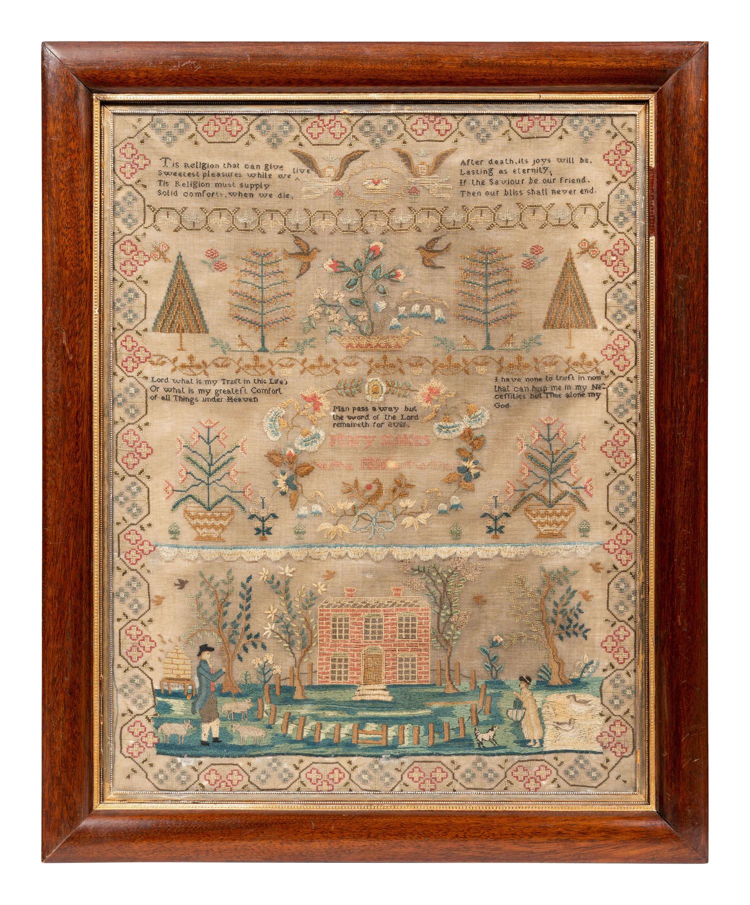 An English Needlework Embroidered Schoolgirl’s Sampler