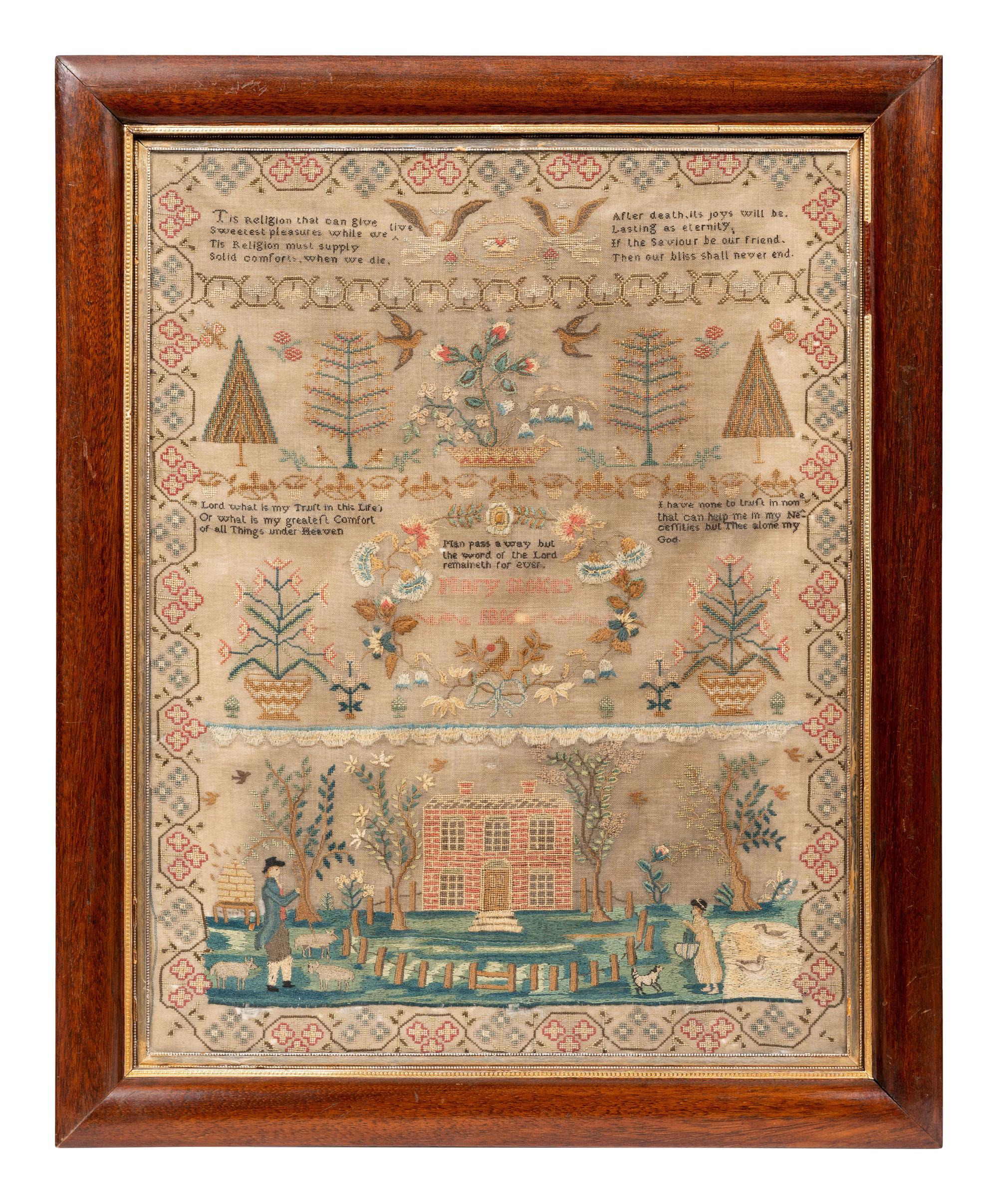 An English Needlework Embroidered Schoolgirl’s Sampler