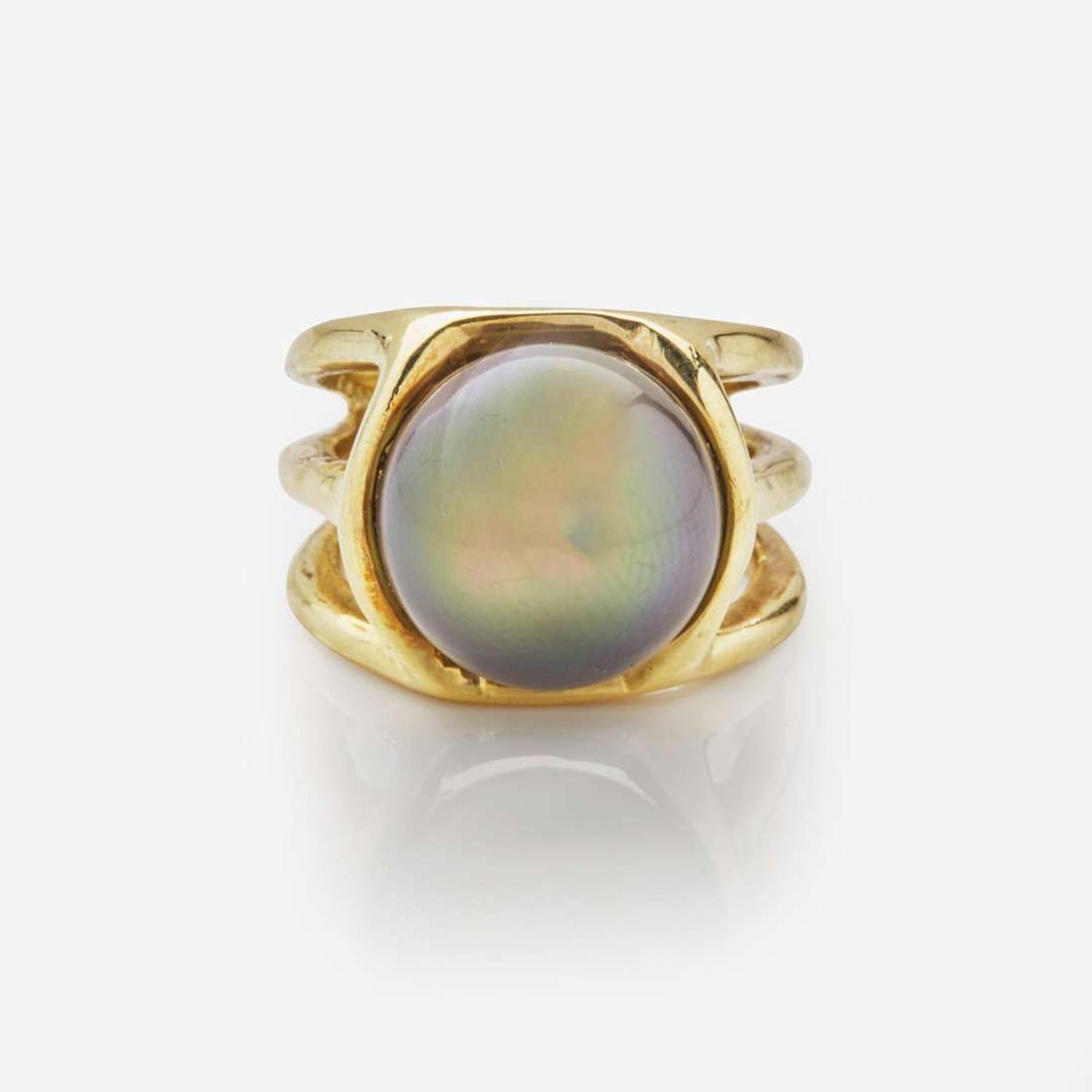 A 14K Yellow Gold and South Sea Black Pearl Ring