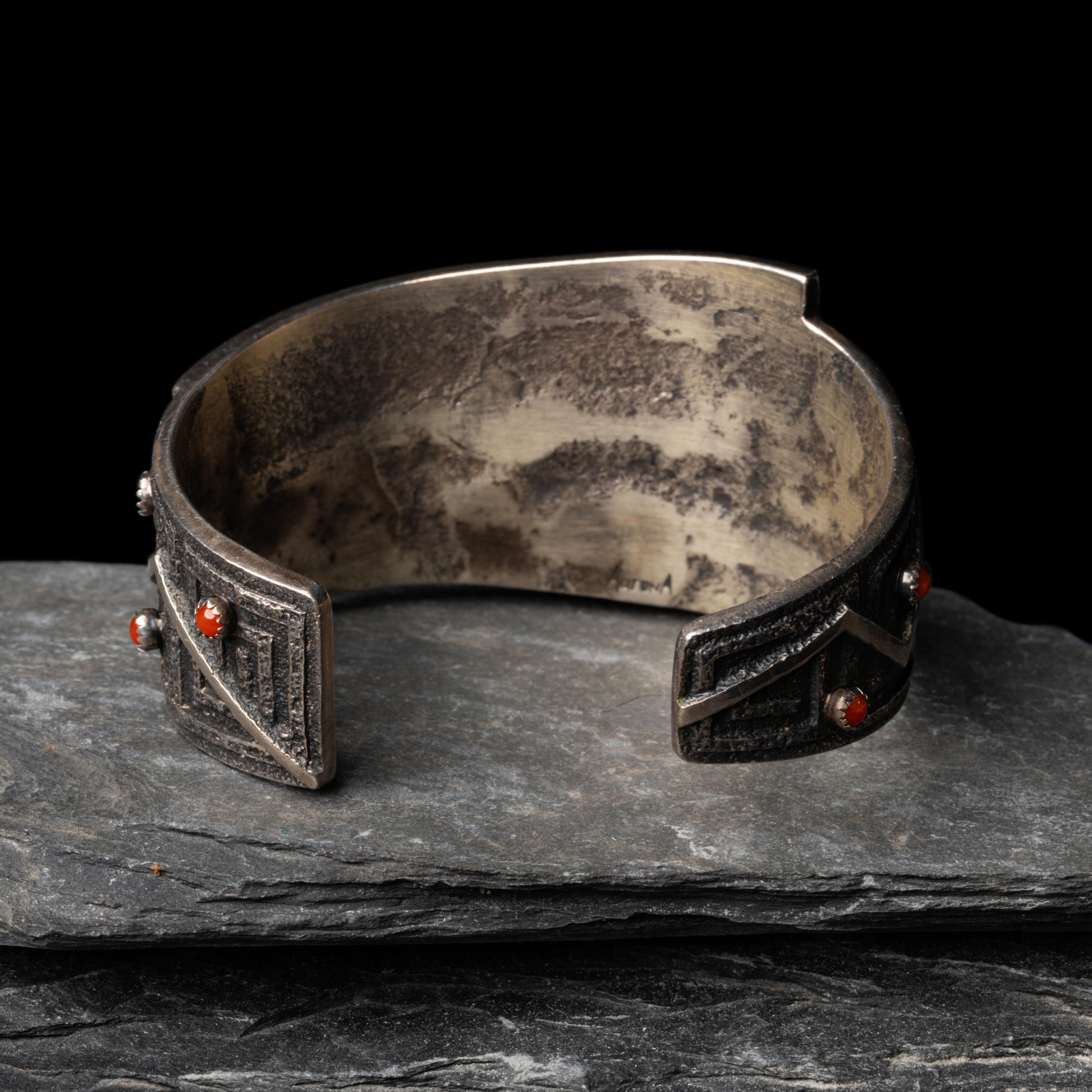 Aaron Anderson (Diné, b. 1970) — Silver Tufa Cast and Mosaic Inlay Cuff Bracelet