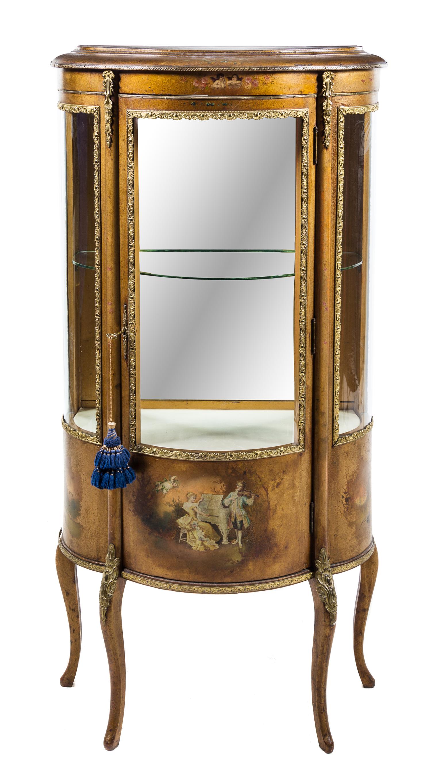 A Louis XV Style Vernis Martin Vitrine Height 56 x width 26 1/2 x depth 13 1/2 inches. — 19TH/20TH CENTURY