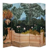 A Continental Painted Canvas Ten-Panel Floor Screen