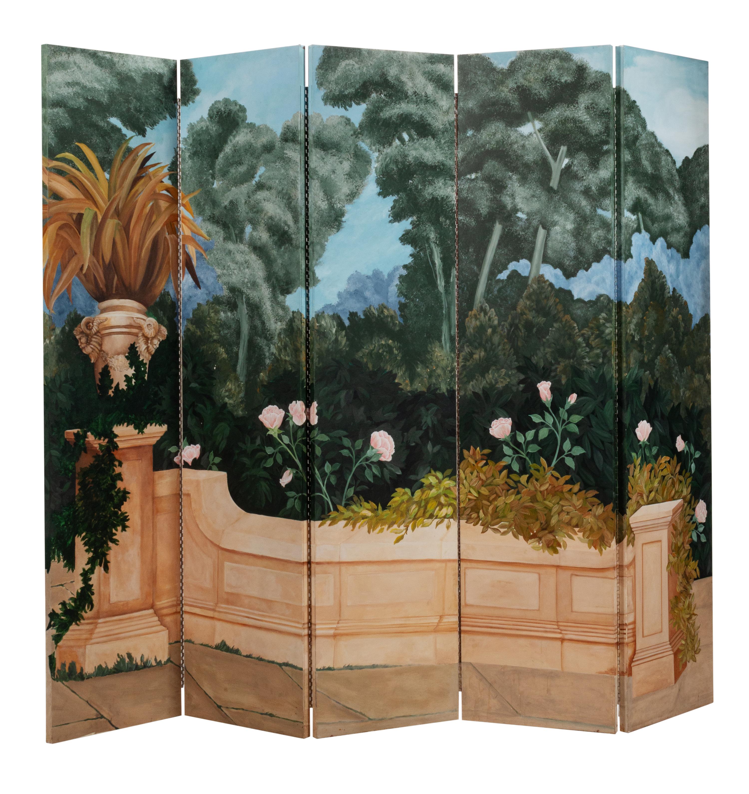 A Continental Painted Canvas Ten-Panel Floor Screen