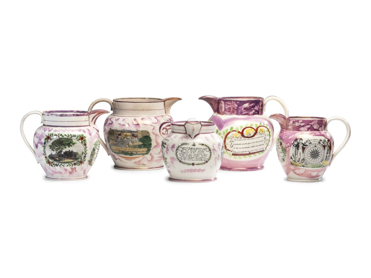 Five Sunderland Luster Jugs
