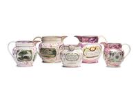 Five Sunderland Luster Jugs