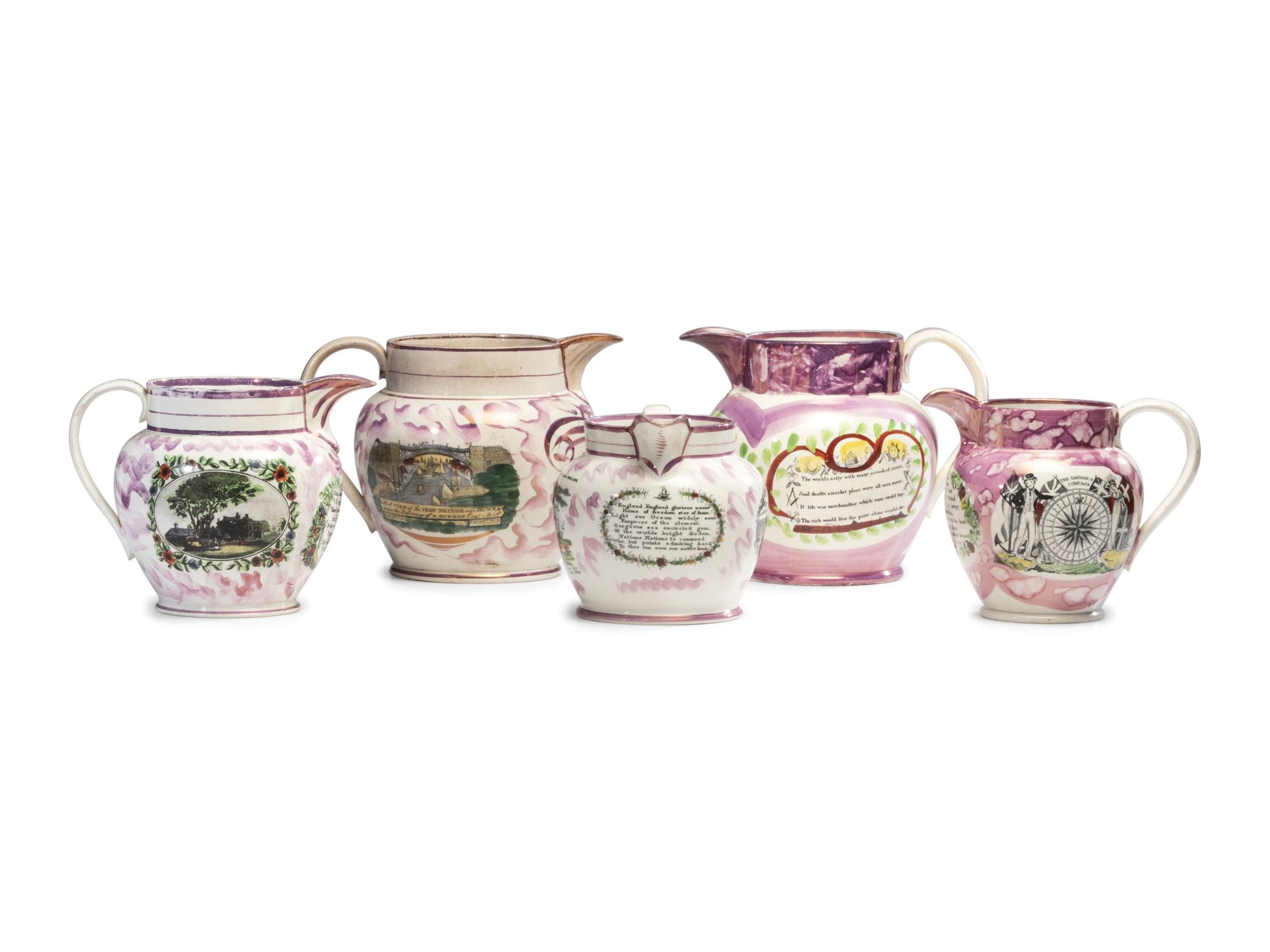 Five Sunderland Luster Jugs