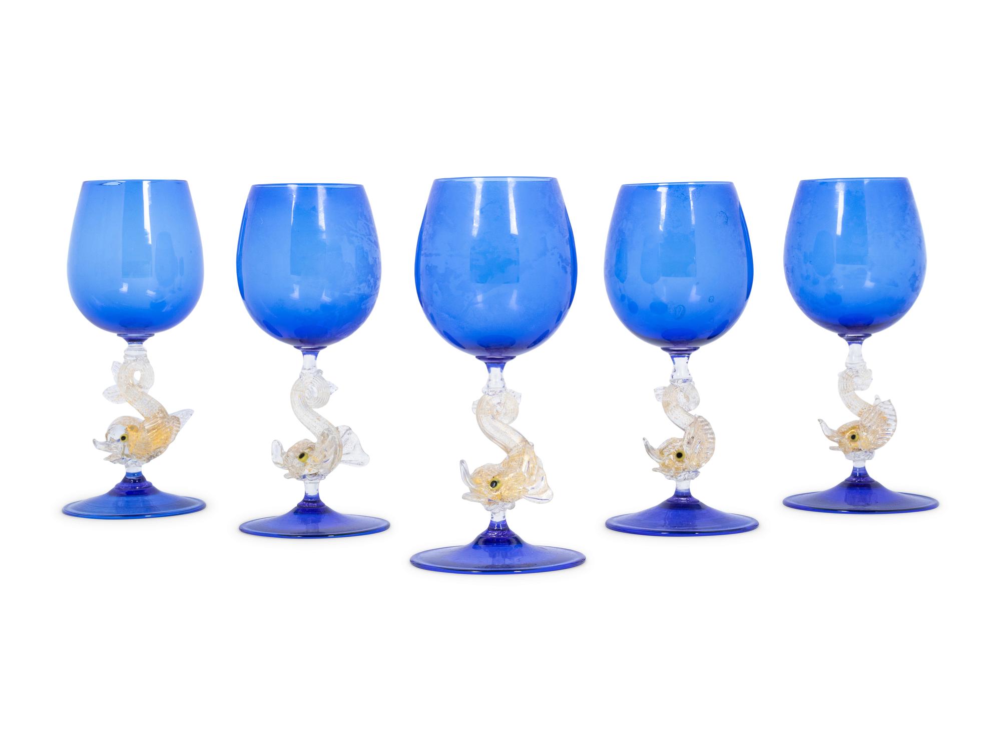 Seven Murano Colored Glass Wine Stems