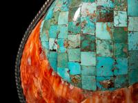 Southwestern-style Spiny Oyster Shell, Turquoise, and Silver Canteen, 2016