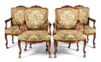 Four Louis XV Style Carved Walnut Fauteuils Height 42 1/2 inches — 20TH CENTURY