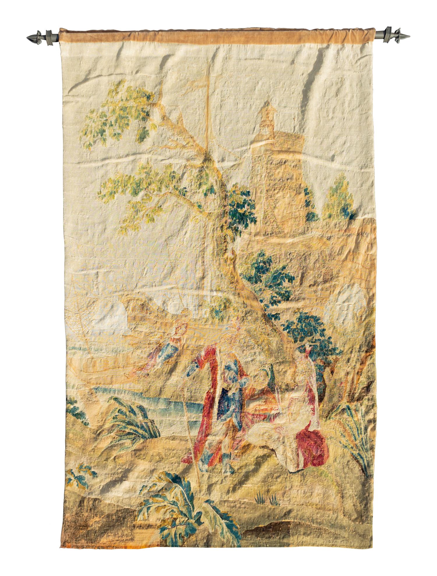 An Aubusson Tapestry Depicting Figures on Shore, Near a Sailing Ship — 17TH/18TH CENTURY
