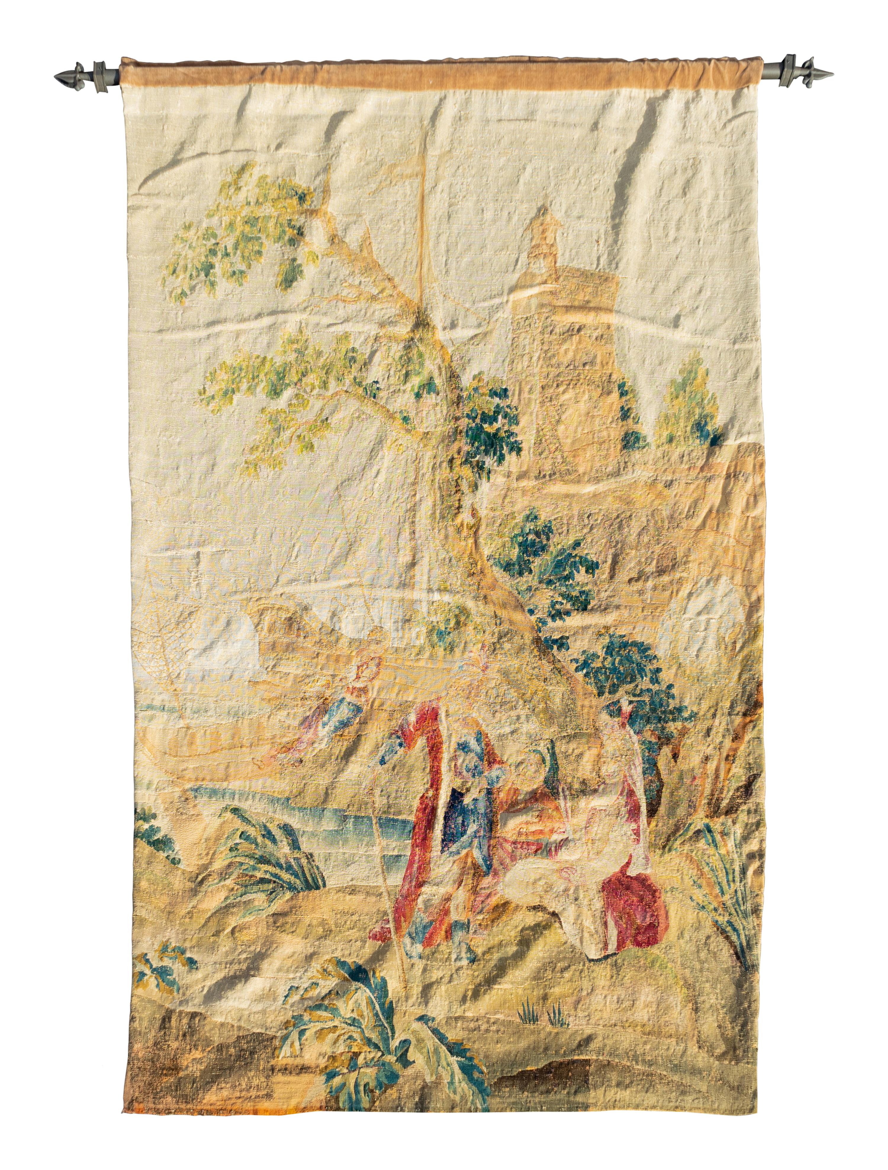 An Aubusson Tapestry Depicting Figures on Shore, Near a Sailing Ship — 17TH/18TH CENTURY