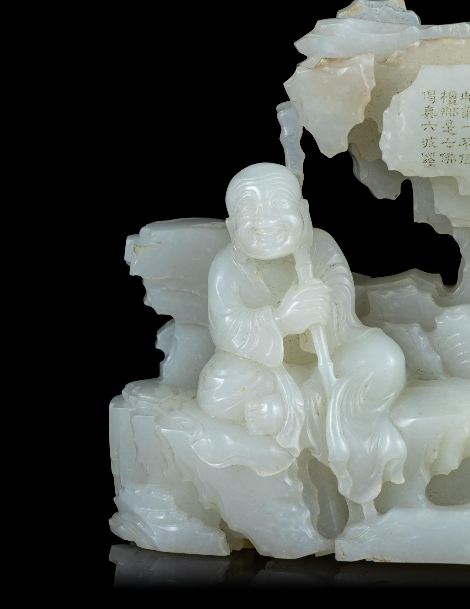 A Carved Pale Celadon Jade ’Luohan‘ Boulder