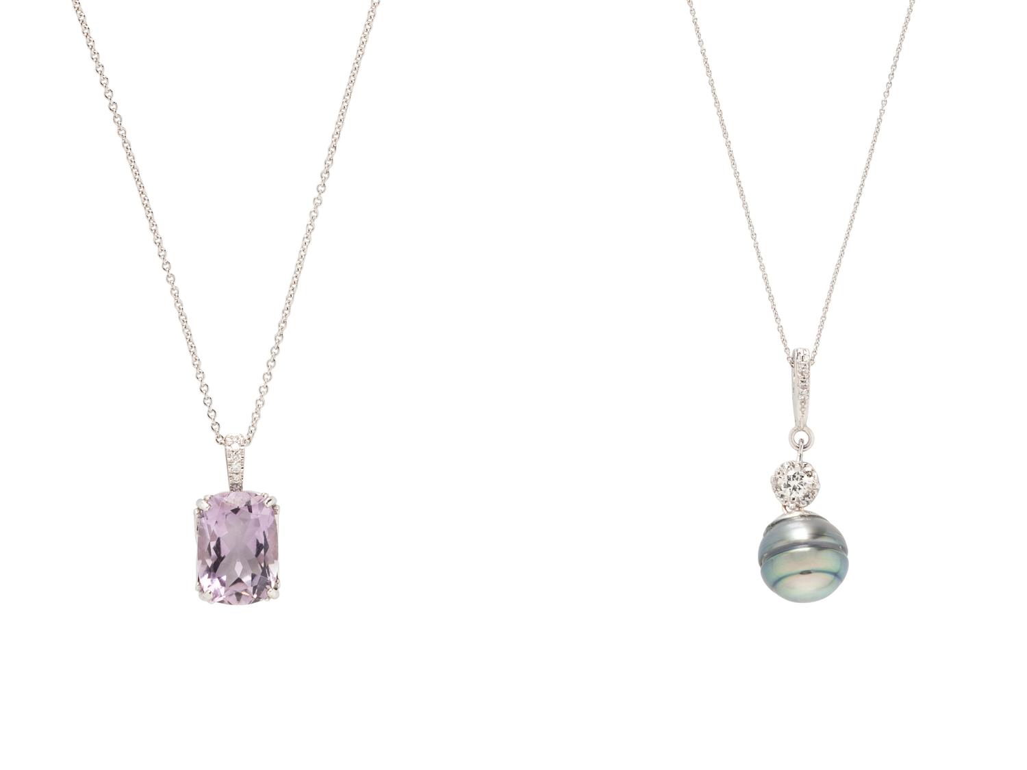 TAHITIAN CULTURED PEARL NECKLACE AND AMETHYST NECKLACE