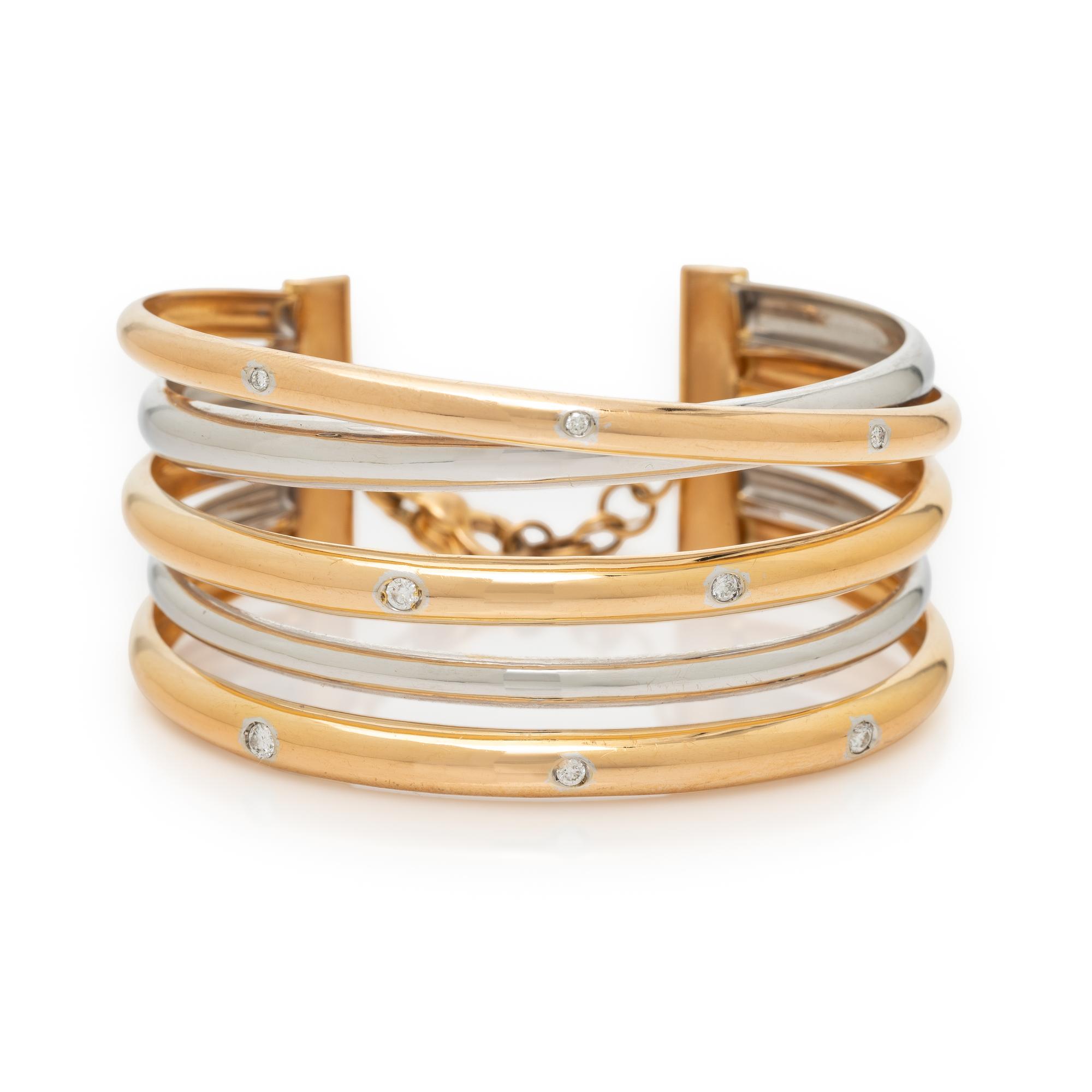 BICOLOR GOLD AND DIAMOND CUFF BRACELET