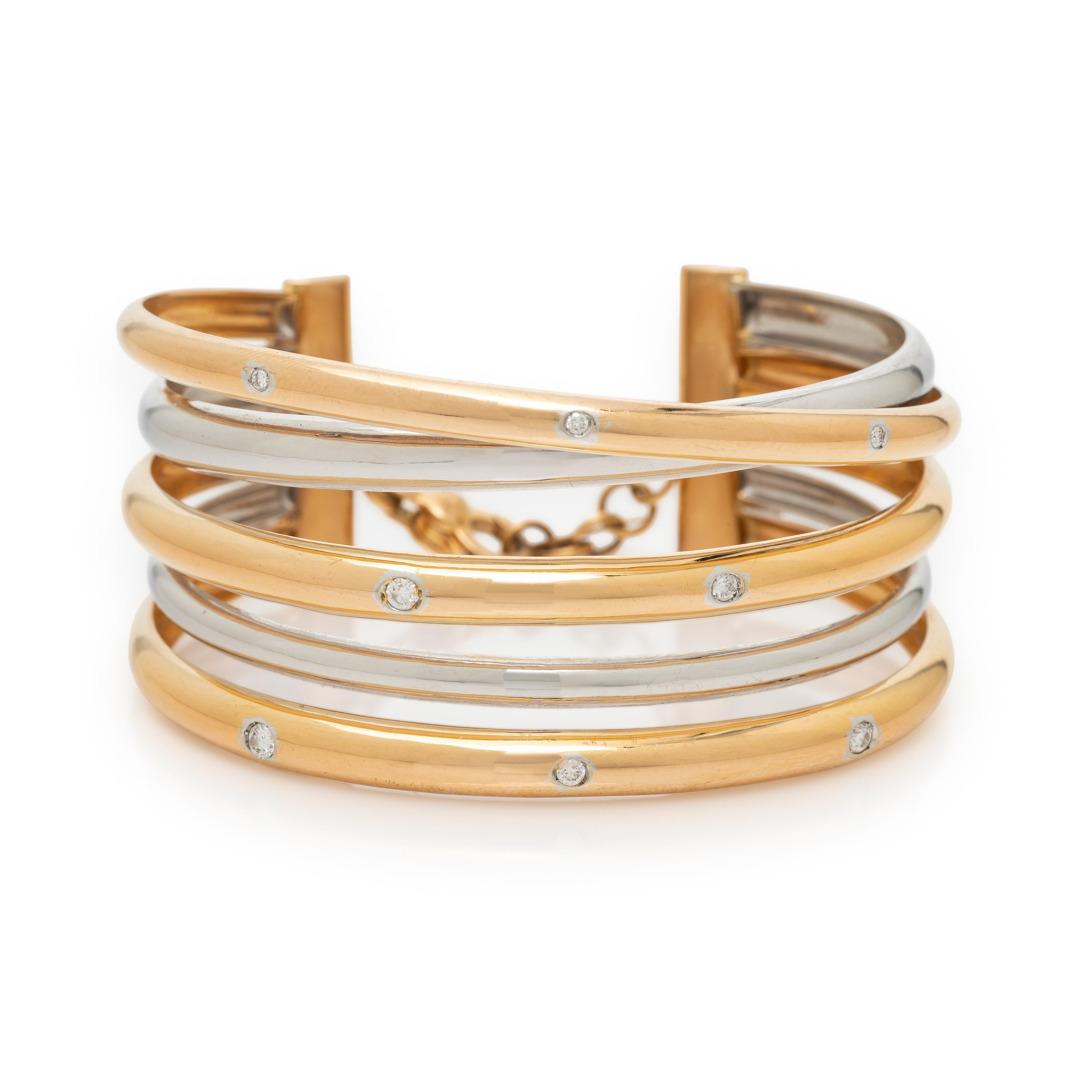 BICOLOR GOLD AND DIAMOND CUFF BRACELET
