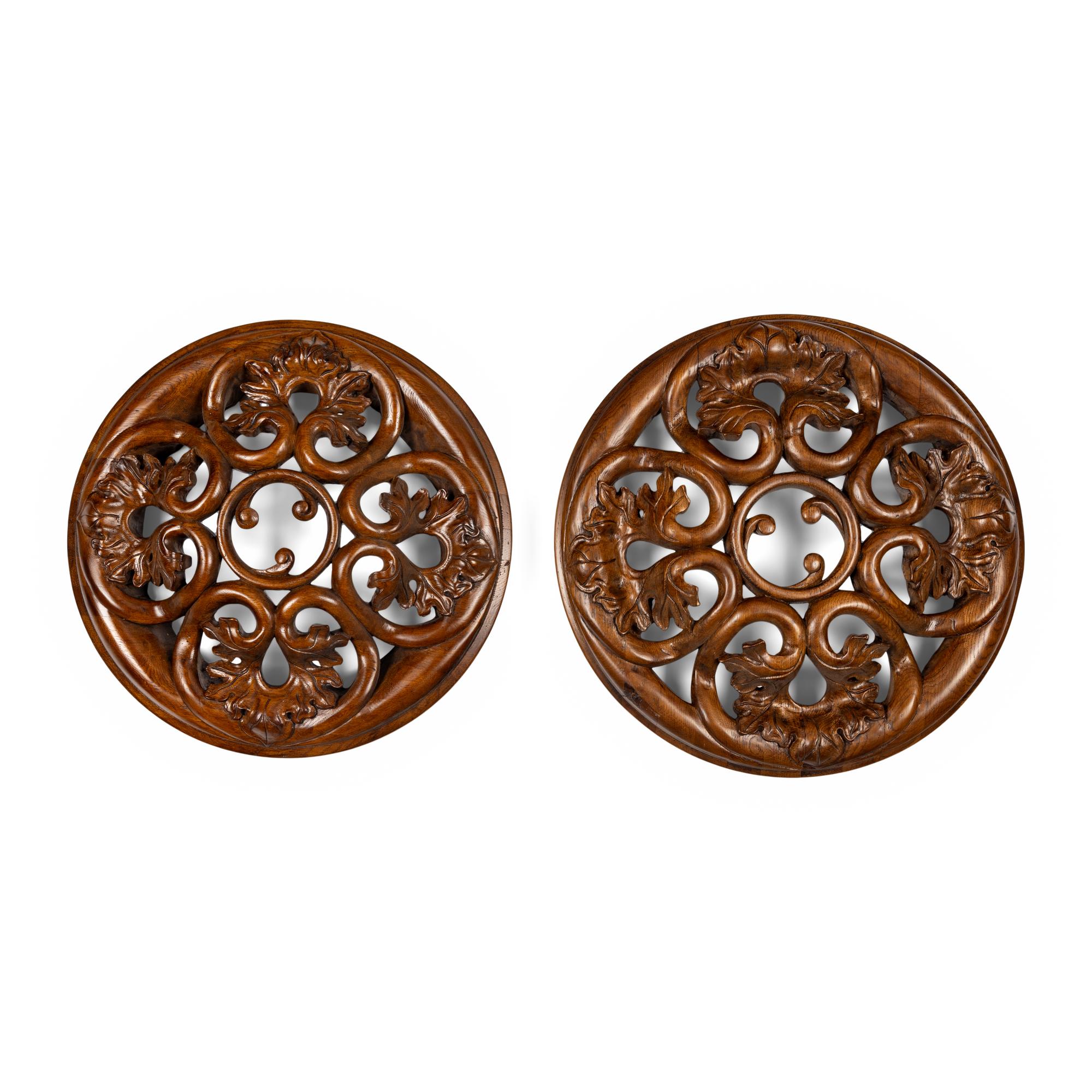A Pair of Gothic Style Carved Oak Roundels