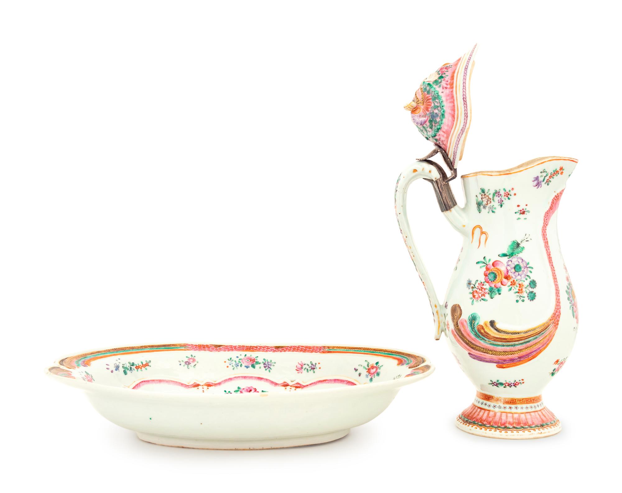 A Chinese Export Famille Rose Porcelain Pitcher and Basin