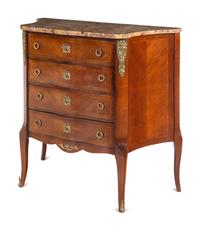 A Louis XV/XVI Transitional Style Gilt Bronze Mounted Marble-Top Commode