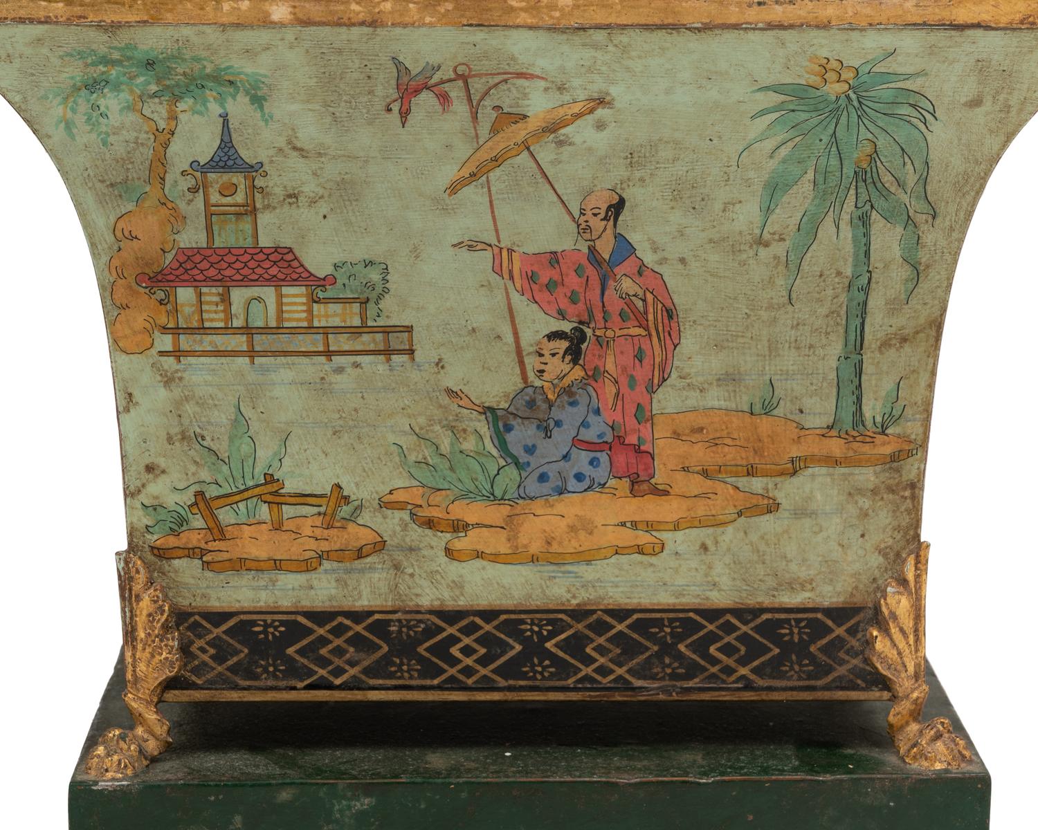 A Pair of Chinoiserie Decorated Tôle Jardinières