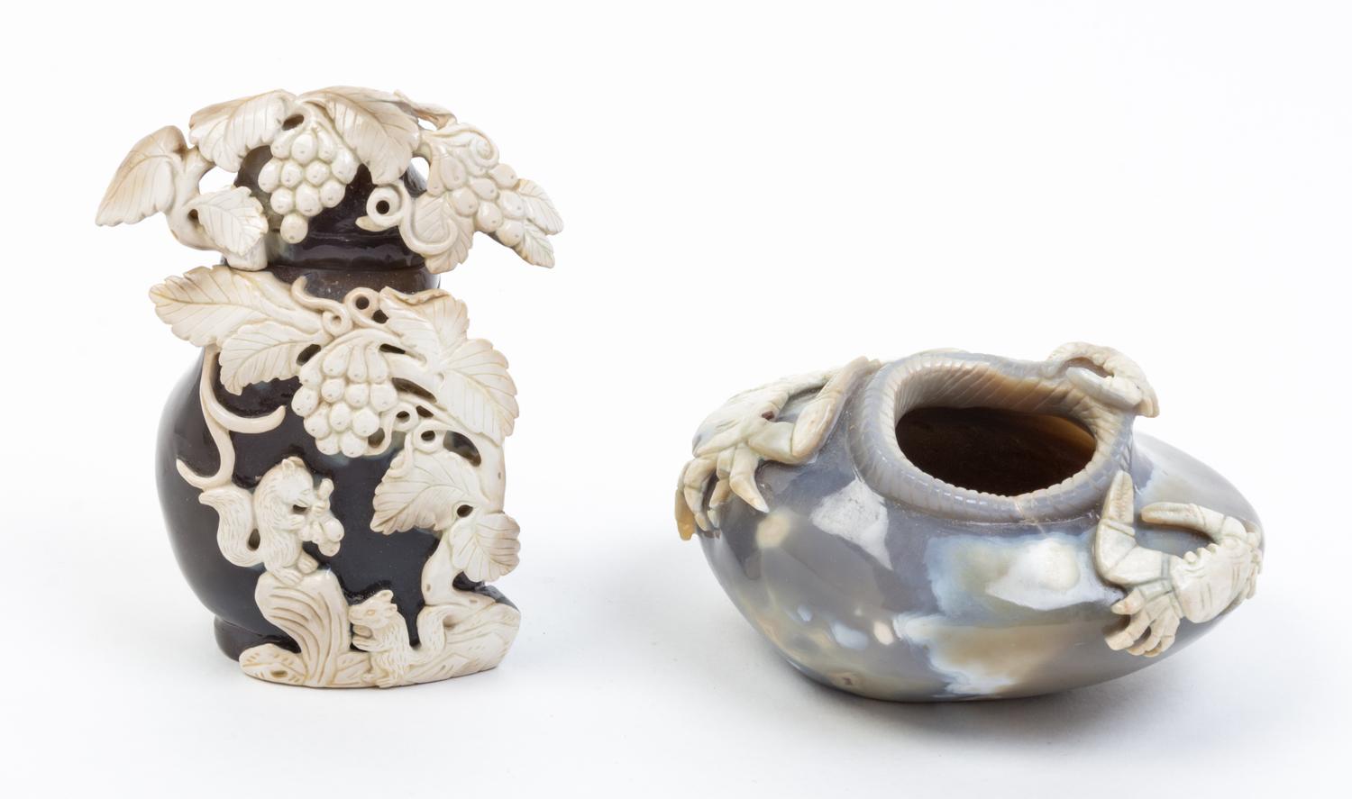 Two Carved Agate Articles Height of first 5 1/2 inches.