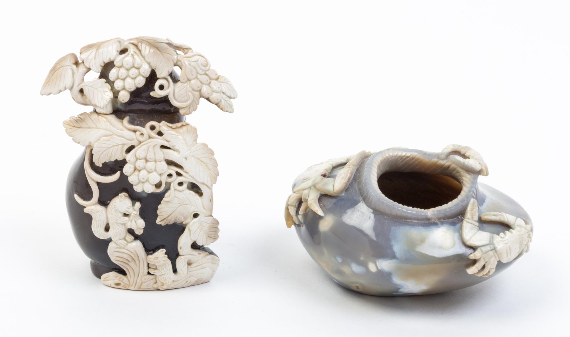 Two Carved Agate Articles Height of first 5 1/2 inches.