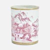 A Chinese puce-enameled porcelain cylindrical brush pot Four-character Yongzheng mark
