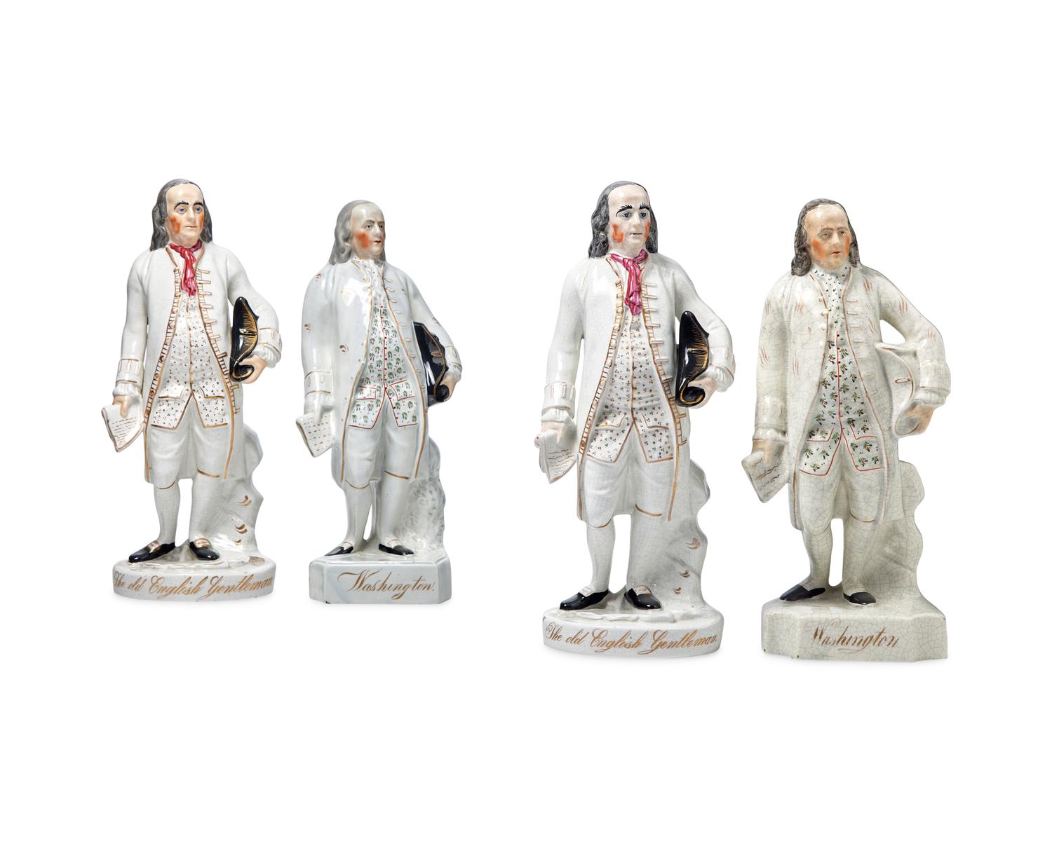 A Group of Four Staffordshire Figures of Benjamin Franklin
