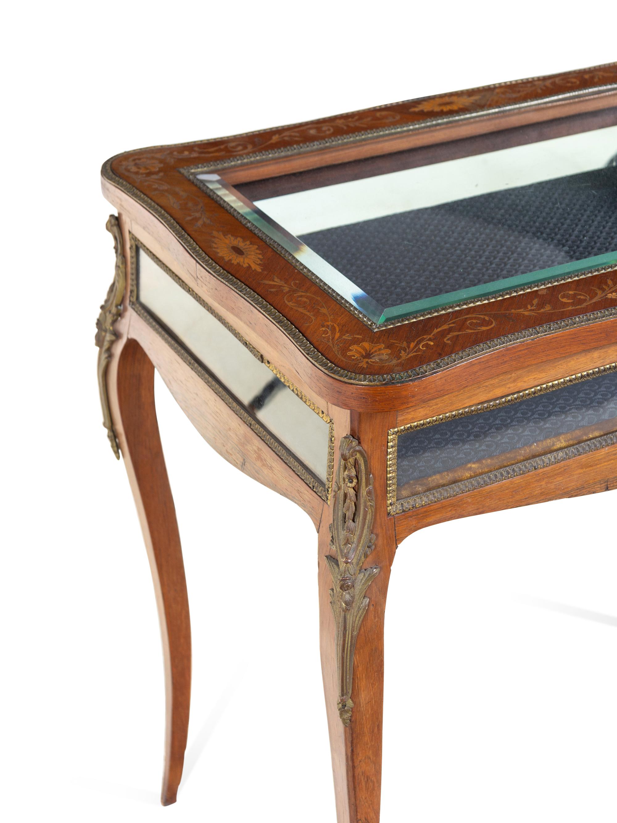 A Louis XV Style Gilt Metal Mounted Marquetry Vitrine Table