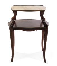 A Louis XVI Style Two-Tiered Occasional Table, Height 35 x width 27 x depth 19 1/2 inches.