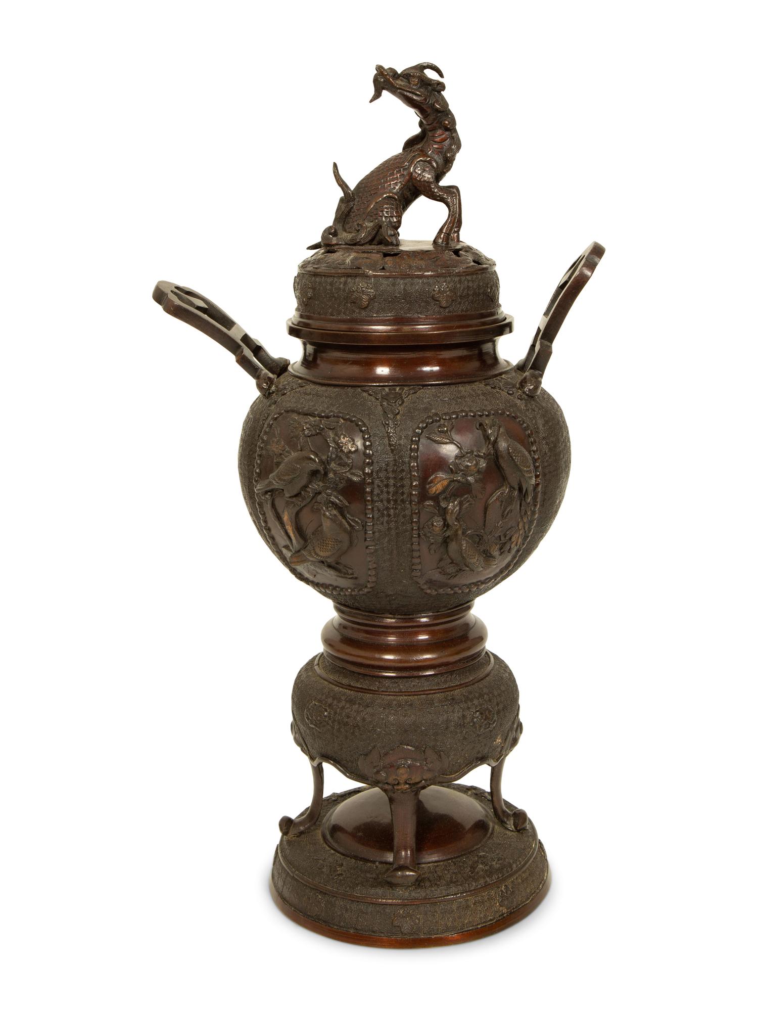 A Japanese Meiji Bronze Censer with Dragon Finial — 19TH CENTURY