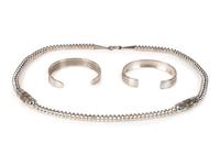 Navajo and Kewa Sterling Silver Necklace AND Cuff Bracelets, with 14K Gold Accents
