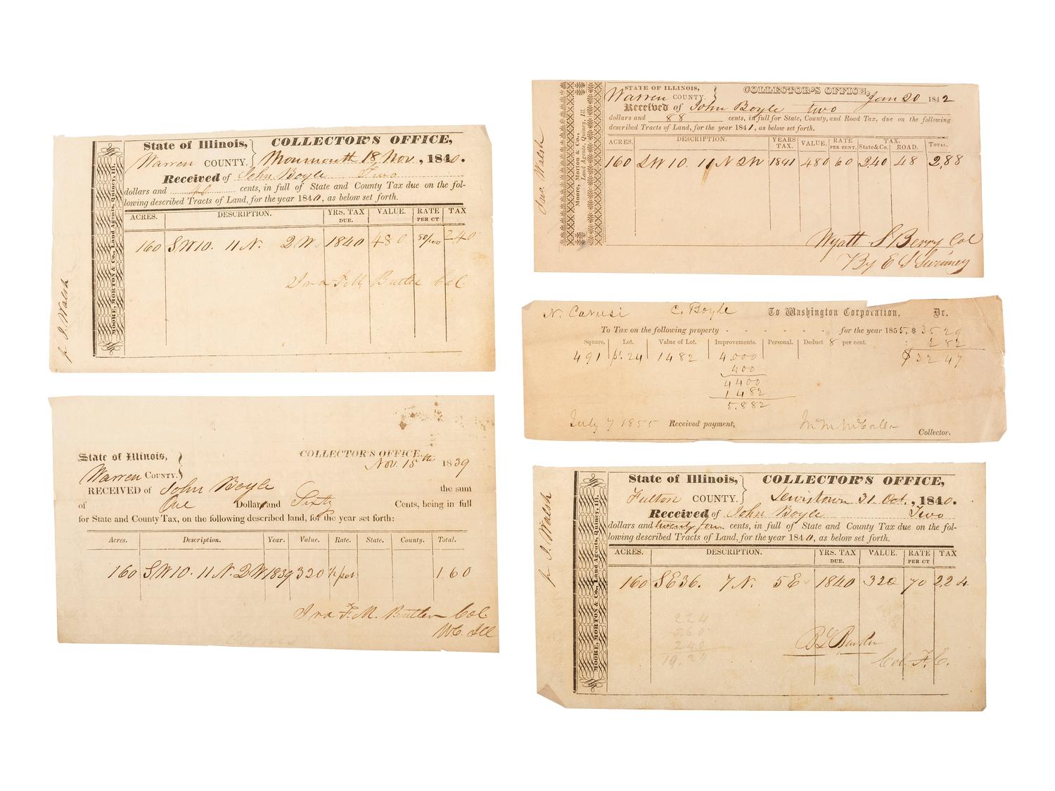 [ILLINOIS] -- [BOYLE, John (1777-1849)]. Archive of correspondence and documents related to the land holdings of speculator, businessman, and Secretary of the Navy John Boyle.