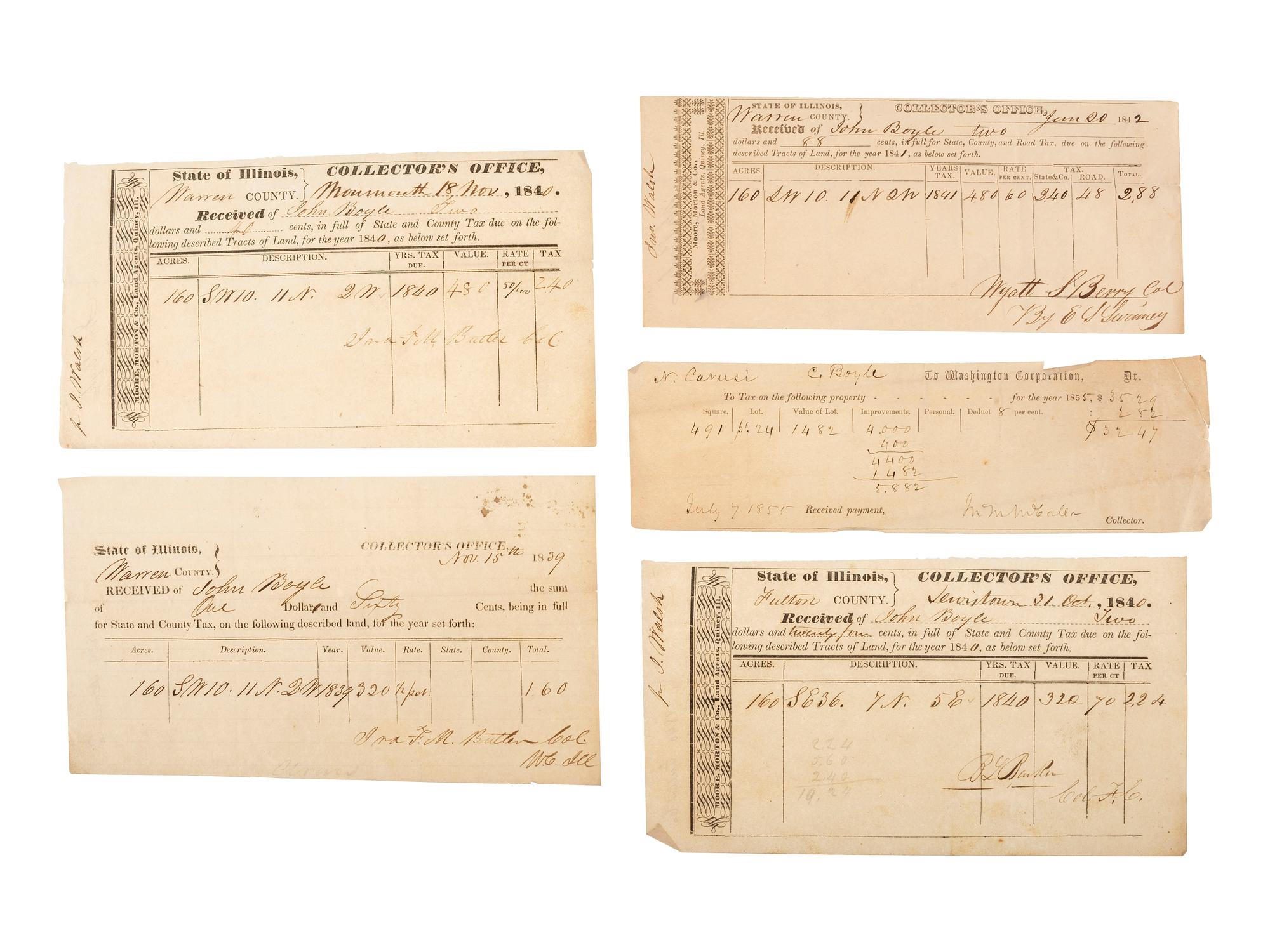 [ILLINOIS] -- [BOYLE, John (1777-1849)]. Archive of correspondence and documents related to the land holdings of speculator, businessman, and Secretary of the Navy John Boyle.