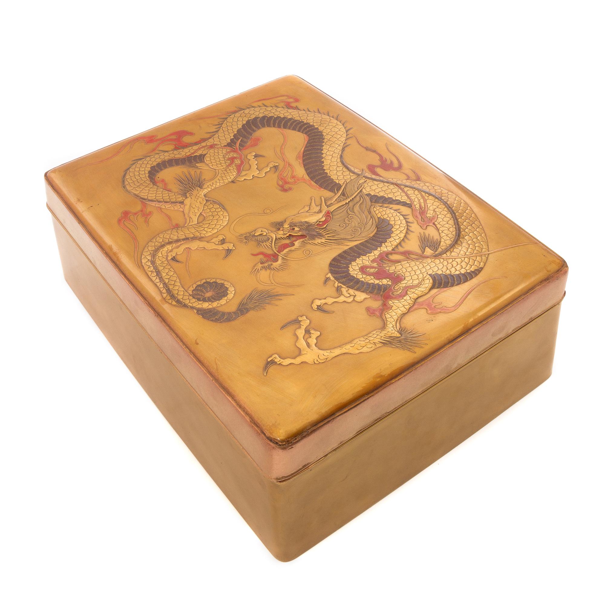 A Large Japanese Gilt Lacquer Box and Cover EARLY 20TH CENTURY Height 16 x width 12 1/8 x depth 5 3/8 inches. — EARLY 20TH CENTURY