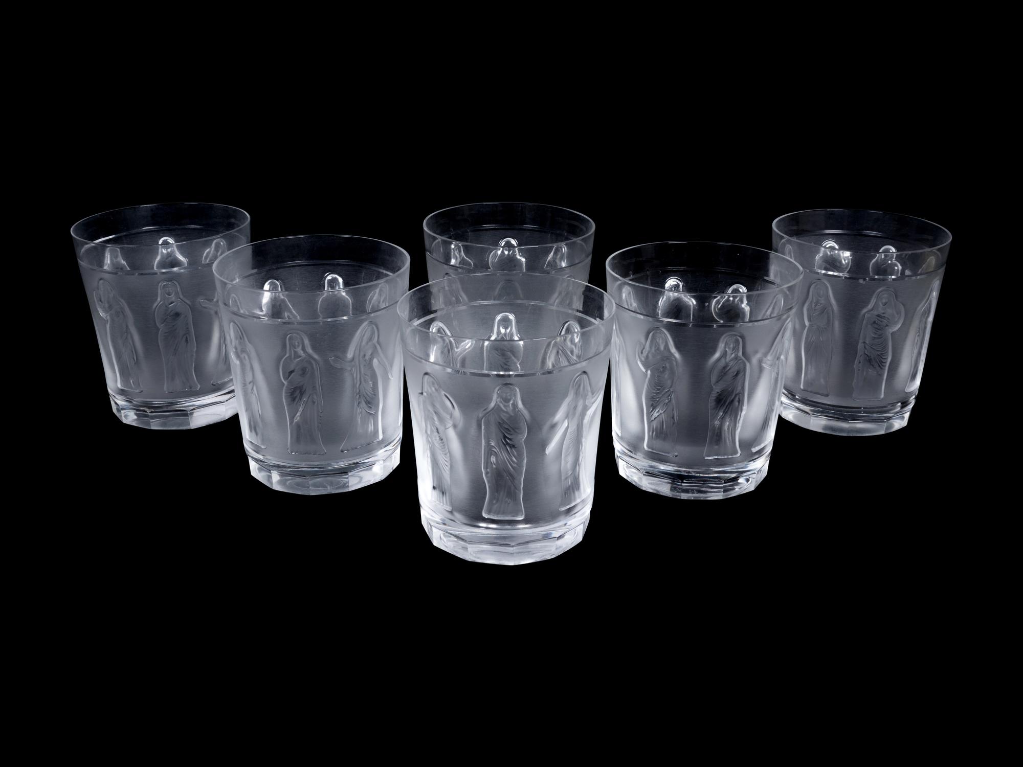 Six Lalique Femmes Antiques Molded and Frosted Glass Tumblers — 20TH CENTURY
